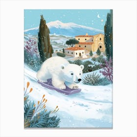 Polar Bear Cub Sledding Down A Snowy Hill Storybook Illustration 4 Canvas Print