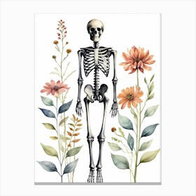 Floral Skeleton Watercolor Painting (6) Canvas Print