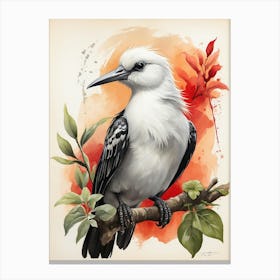 Default Postcard Drawn With A Brush And Thai White Headed Bird 2 Canvas Print