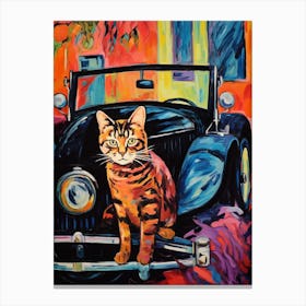 Ford Model T Vintage Car With A Cat, Matisse Style Painting 1 Canvas Print