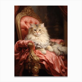 Sleepy Cat On A Throne Rococo Style 4 Canvas Print