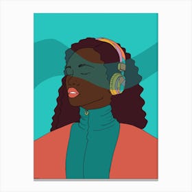 Woman Listening To Music headphone Canvas Print
