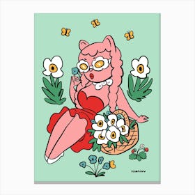 Cat With A Flower Basket Canvas Print