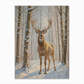 Stag In The Winter Woods Canvas Print