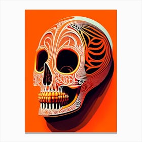 Skull With Intricate Linework 2 Orange Pop Art Canvas Print