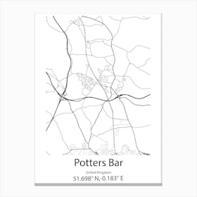 Potters Bar,United Kingdom Minimalist Map Canvas Print