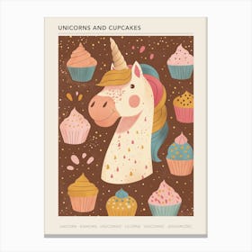 Unicorn With Cupcakes Mocha Muted Pastels 1 Poster Canvas Print