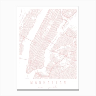 Manhattan New York Light Pink Minimal Street Map Canvas Print