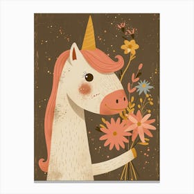 Unicorn Holding A Bouquet Of Flowers Canvas Print