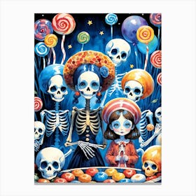 Cute Halloween Skeleton Family Painting (24) Canvas Print