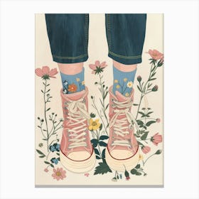 Pink Sneakers And Flowers 5 Canvas Print
