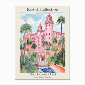 Poster Of The Biltmore Hotel   Coral Gables, Florida   Resort Collection Storybook Illustration 4 Canvas Print