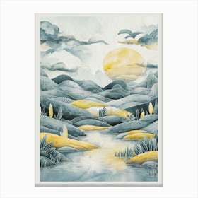 Tranquil Watercolor Landscape Rendering With Dreamlike Ambiance 1 Canvas Print