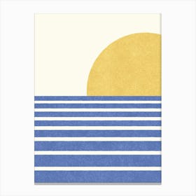 Sunset Beach Horizon Abstract Seascape Minimalism - Yellow Blue Canvas Print