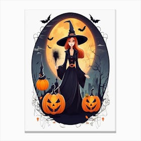 Witch With Pumpkins 3 Canvas Print