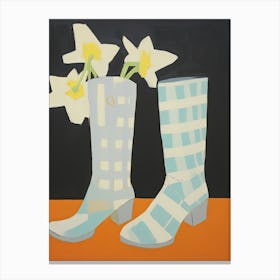 Painting Of Cowboy Boots With Daffodils, Pop Art Style 2 Canvas Print