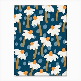 Daisy Pattern Floral On Blue Canvas Print