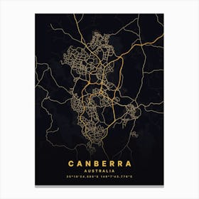 Canberra Australia Black And Gold Map Canvas Print