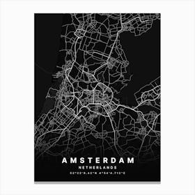 Amsterdam Netherlands Black Map Canvas Print