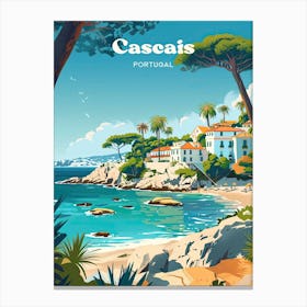 Cascais Portugal Seaside Digital Travel Illustration Stampe su tela