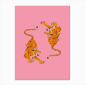 Two Tigers On Pink Background Canvas Print