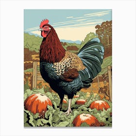 Vintage Bird Linocut Turkey 2 Canvas Print