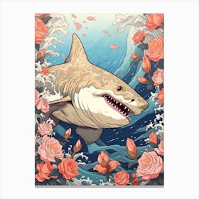 Shark Animal Drawing In The Style Of Ukiyo E 2 Canvas Print