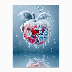 Snow covered Red apple decorated with crystal elegance winter style, posh luxurious Canvas Print