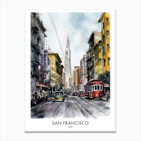 San Francisco Usa Watercolour Travel Poster 4 Canvas Print