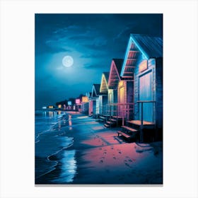 Beach Huts At Night, Anime Art Lofi Canvas Print