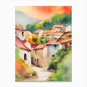 Watercolor Of A Village 5 Canvas Print