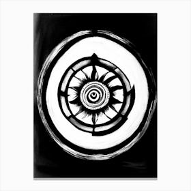 Dharma Wheel, Symbol, Third Eye Black & White Canvas Print