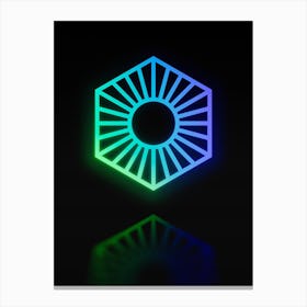 Neon Blue and Green Abstract Geometric Glyph on Black n.0465 Canvas Print
