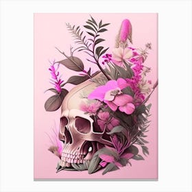 Animal Skull Pink Side Botanical Canvas Print