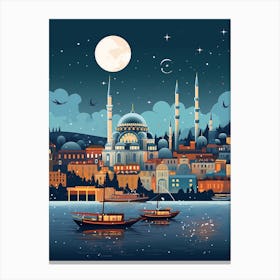 Winter Travel Night Illustration Istanbul Turkey 2 Canvas Print