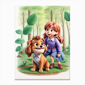 3d Animation Style Dog Kissig With His Tounge A Little Girl O 0 Canvas Print