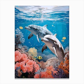 Dolphins Amongst Coral Underwater At Sea 1 Canvas Print