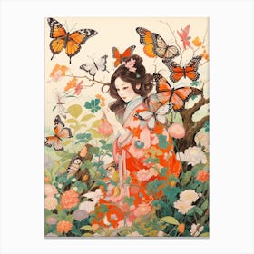 Women In The Meadow With Butterflies Japanese Style Painting Canvas Print