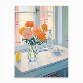 A Vase With Marigold, Flower Bouquet 2 Canvas Print