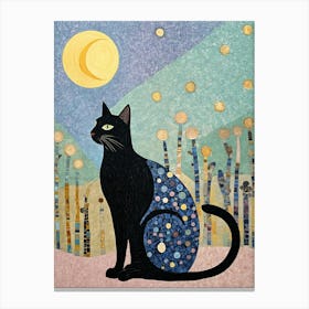 Black Cat In The Pastel Moonlight Canvas Print