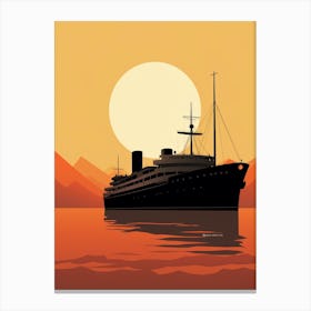 Titanic Ship At Sunset Sea Minimalist Illustration 4 Canvas Print