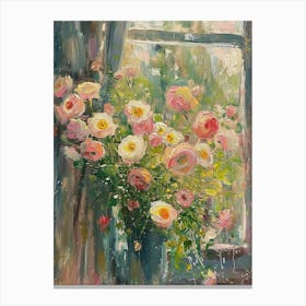 Ranunculus Flowers On A Cottage Window 1 Canvas Print