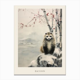 Vintage Winter Animal Painting Poster Raccoon 4 Canvas Print