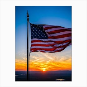 American Flag Rippling In The Wind At Sunrise Red And Blue Stripes Forming A Vivid Pattern Symboliz (5) Canvas Print