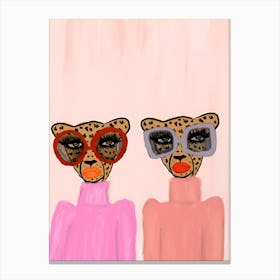 Leopards In Pink Sweaters Canvas Print