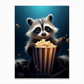 Cartoon Crab Eating Raccoon Eating Popcorn At The Cinema 3 Canvas Print