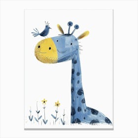 Small Joyful Giraffe With A Bird On Its Head 10 Canvas Print