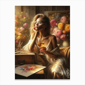 Lady With A Glass Of Golden Wine 3 Canvas Print