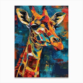 Giraffe Blue Impasto Portrait Canvas Print
