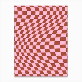 Retro Warped Check Pink And Rust Brown Canvas Print